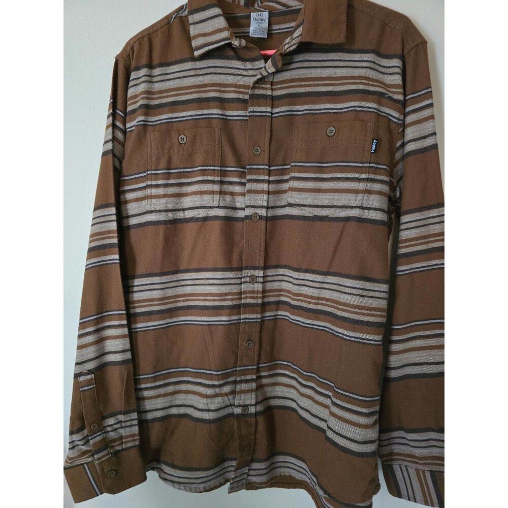 Hurley Brown Stripe Button Down Flannel (M)
